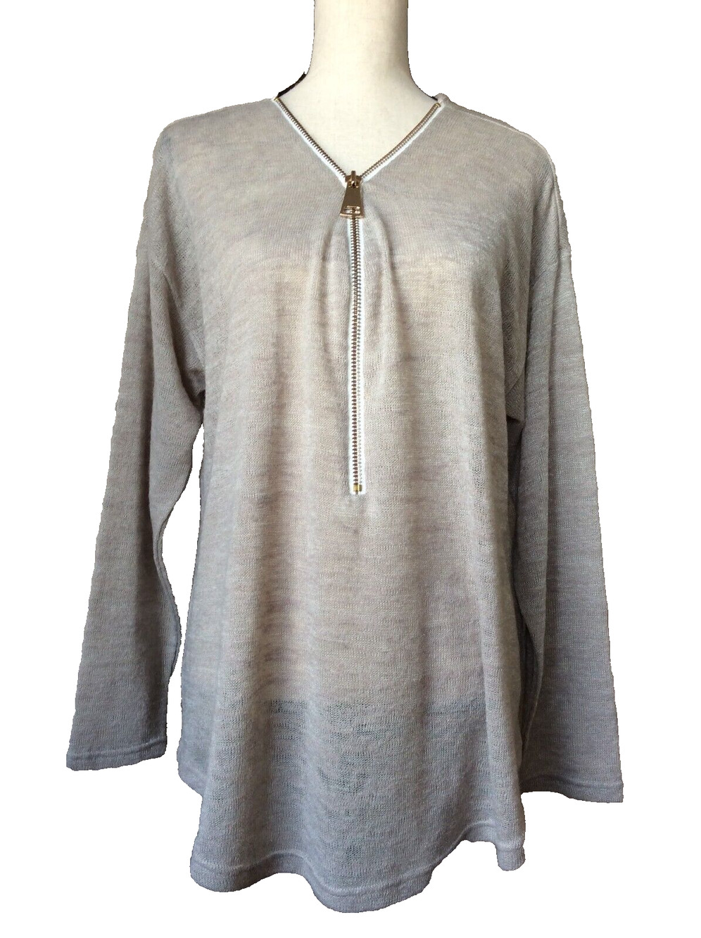 Soft Surroundings Valentina Sweater Women's Brown Zip V-Neck Pullover Size 1X